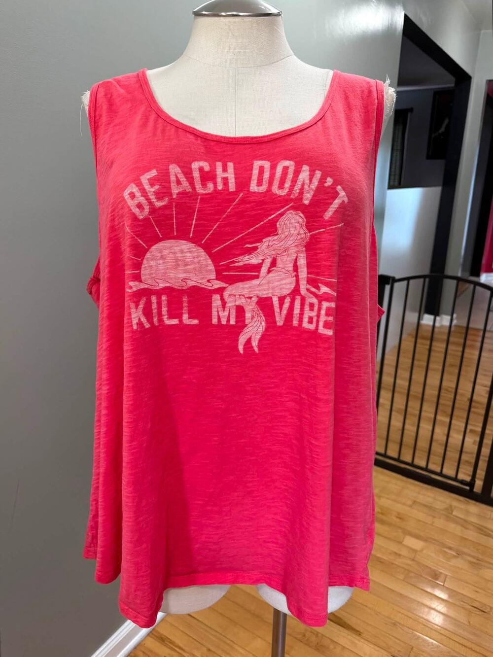 Torrid 5 (5X 28) Mermaid Beach Don't Kill My Vibe Slub Knit Tank Top Shirt